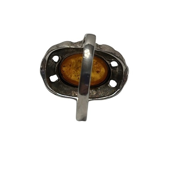 Amber and Marcasite Ring set in Sterling Silver. Size 8.5. Pre Owned - Picture 2 of 5